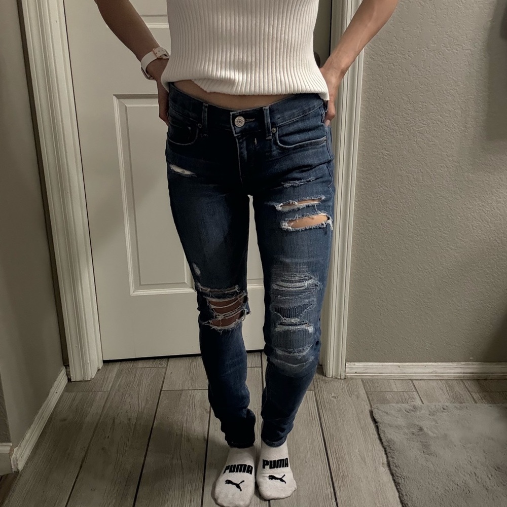 Express Blue Skinny Jeans Distressed Denim